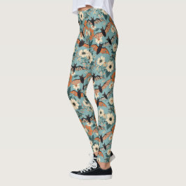 Blommig lapptäcke Halloween-fladdermöss & blommor Leggings