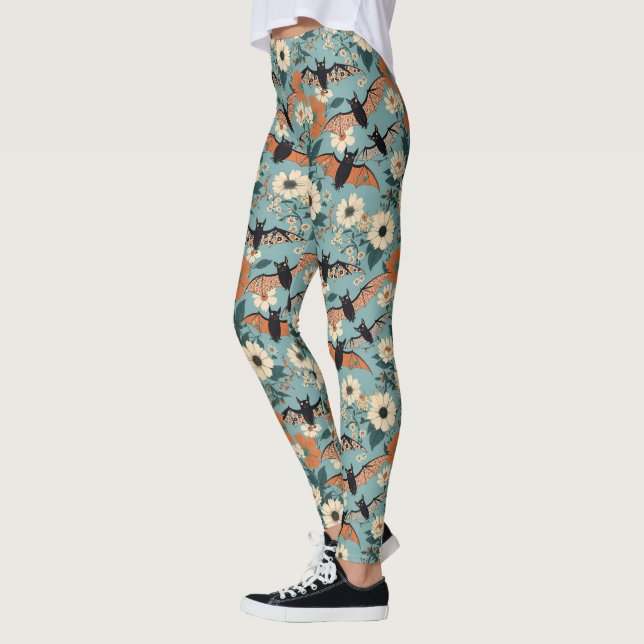 Blommig lapptäcke Halloween-fladdermöss & blommor Leggings (Vänster)