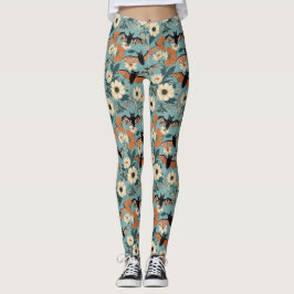 Blommig lapptäcke Halloween-fladdermöss & blommor Leggings