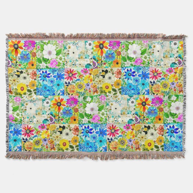 Blommig lapptäcke konst Vattenfärg blommor Filt (Framsidan)