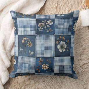 Blommig lapptäcke mönster Boho Denim Kudde