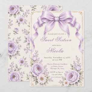 Blommig Lavendel Coquette-slöja Sweet Sixteen Inbjudningar