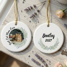 Blommig Lavendel Vattenfärgskatt Mamma Present Min Julgransprydnad Keramik