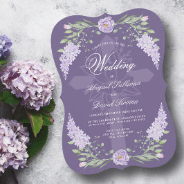 Blommig lavenderram på lila religiös bröllop inbjudningar