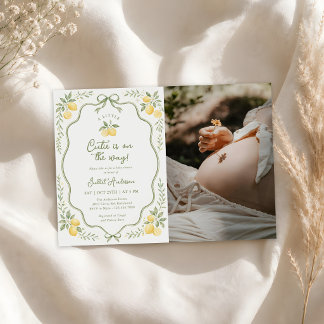 Blommig Lemon Citrus Babyfirande Foto Inbjudningar