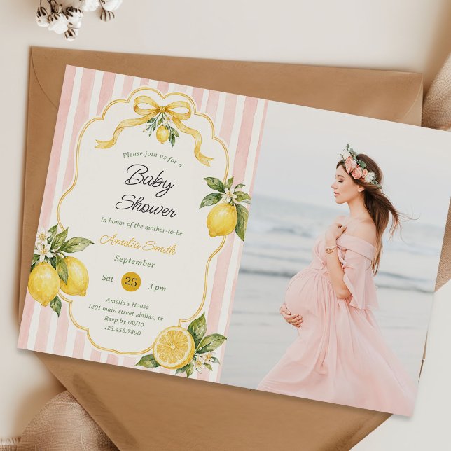 Blommig Lemon Citrus Bebis Badrums Foto Inbjudningar (Skapare uppladdad)