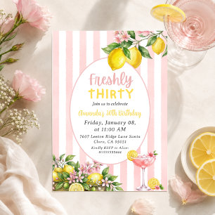 Blommig Lemon Färsk Rosa Lemonad 30-årsdag Inbjudningar