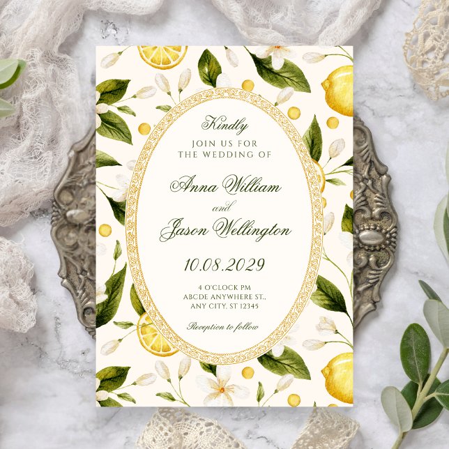 Blommig lemon gul sömlös bröllop inbjudningar (Skapare uppladdad)