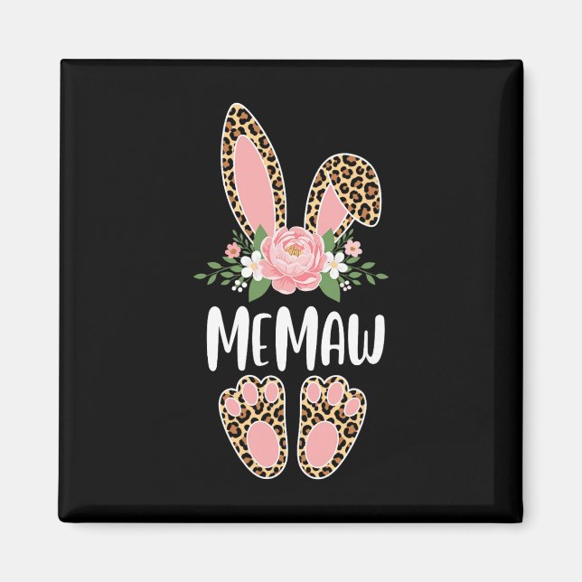 Blommig Leopard Memaw Kanin Glad Påsk Vår  Magnet (Framsidan)