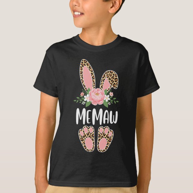 Blommig Leopard Memaw Kanin Glad Påsk Vår  T Shirt (Framsida)