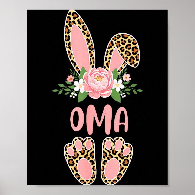 Blommig leopard oma kanin glad påsk vår Flora Poster (Framsidan)
