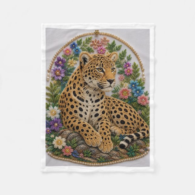 Blommig Leopardsömnad Stil Flygtäcke Fleecefilt (Framsidan)
