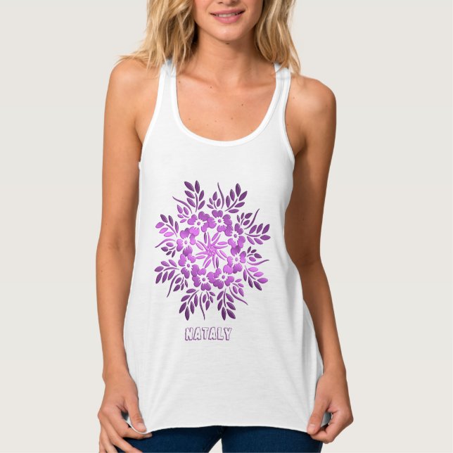 Blommig lila mandala-tanktop linne med racerback  (Framsida)