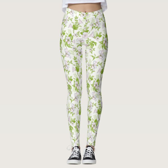 Blommig lila och grön legging (Framsida)