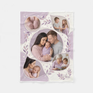 Blommig lila ram familjefoto collage fleecebl fleecefilt