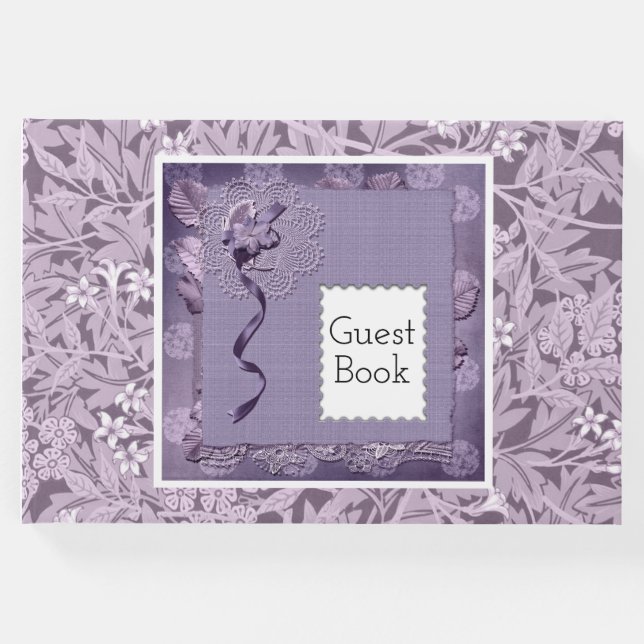 Blommig lila William Morris-mönster landsbygd Gästböcker (Framsida)