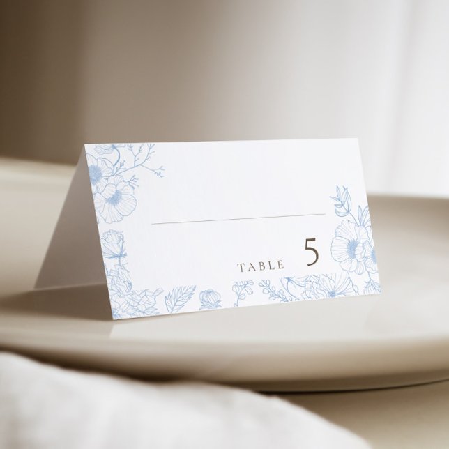 Blommig Linje Konst Fransk Blå Bröllop Placeringskort (Skapare uppladdad)