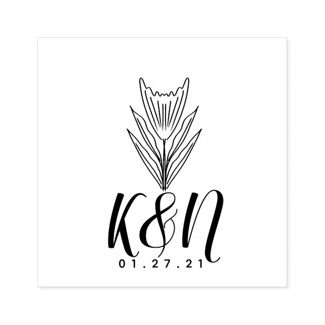 Blommig Linje Konst Minimalistisk Initial Logotyp  Stämpel (Tryck)