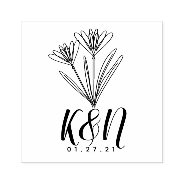 Blommig Linje Konst Minimalistisk Initial Logotyp  Stämpel (Tryck)