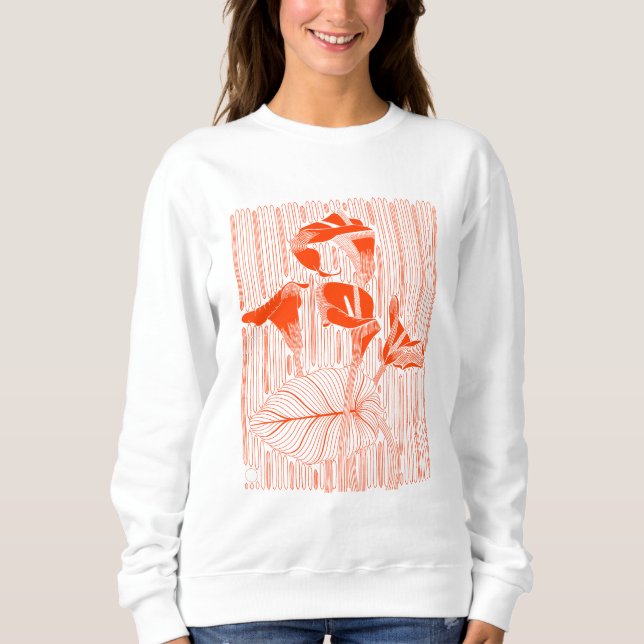 Blommig linjekonst minimalistisk med orange växter t shirt (Framsida)