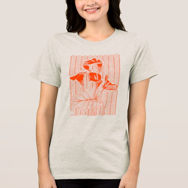 Blommig linjekonst minimalistisk med orange växter t shirt (Framsida)