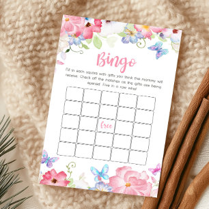 Blommig liten fjäril Baby Shower Bingo spel