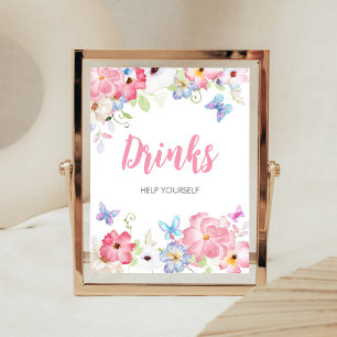 Blommig liten fjäril Baby Shower Dryckes skylt