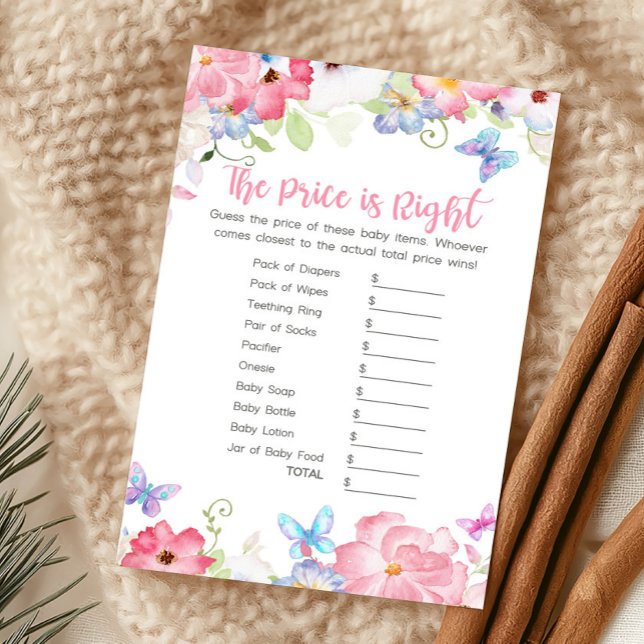 Blommig Liten Fjäril The Price Is Right Lek (Butterflies Baby Shower The Price Is Right Game)