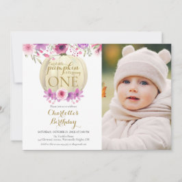 Blommig liten pumpaflicka 1-års fotofest inbjudningar