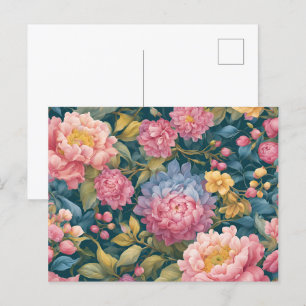 Blommig Ljus Färgrik Blommor Vykort