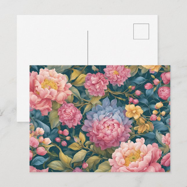 Blommig Ljus Färgrik Blommor Vykort (Fram/baksida)