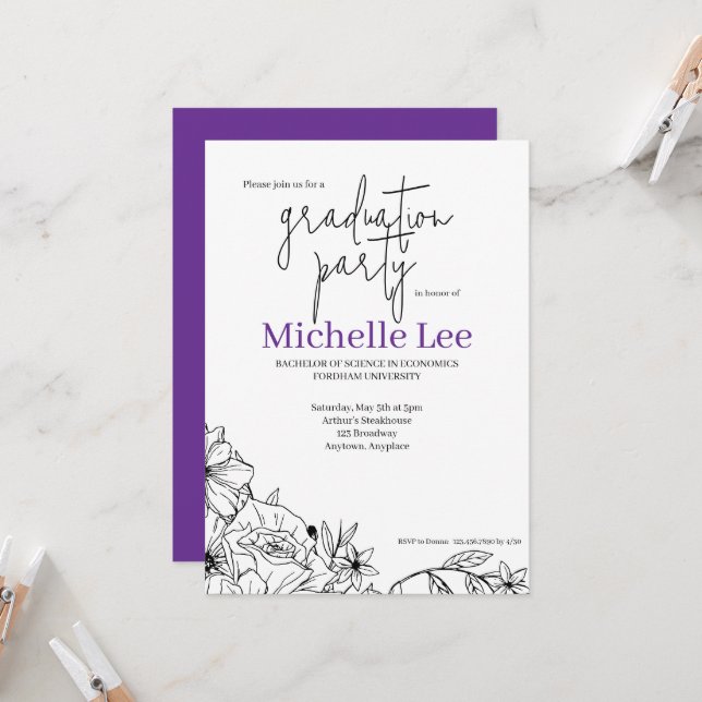 Blommig Ljusstark Examensfest Inbjudningar (Fram/Back In Situ)