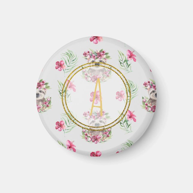 Blommig LÖJHUND Monogrammönster Flickor Pojkrum Magnet (Framsidan)