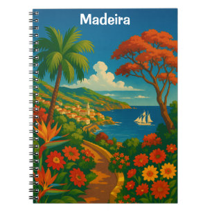 Blommig Madeira Vintage Resa Konst Färgrik Anteckningsbok