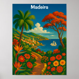 Blommig Madeira Vintage Resa Konst Färgrik Poster