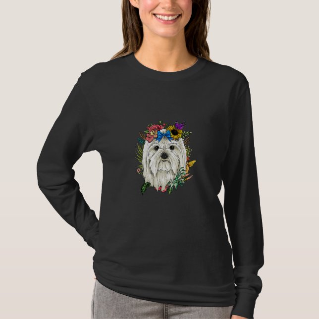Blommig maltesisk botanisk växt blomma husdjur mal t shirt (Framsida)
