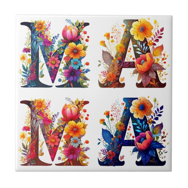 Blommig MAMA Kakelplatta (Framsidan)