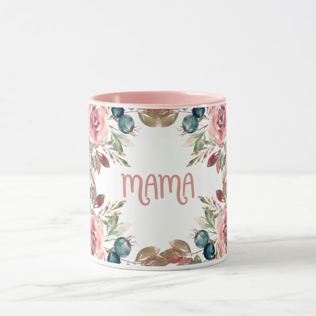 Blommig Mama Typografi Design Mugg (Center)