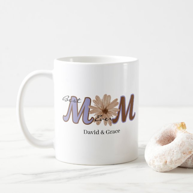 Blommig MAMMA Anpassat Namn Elegant Bokstavsdesign Kaffemugg (Med munk)
