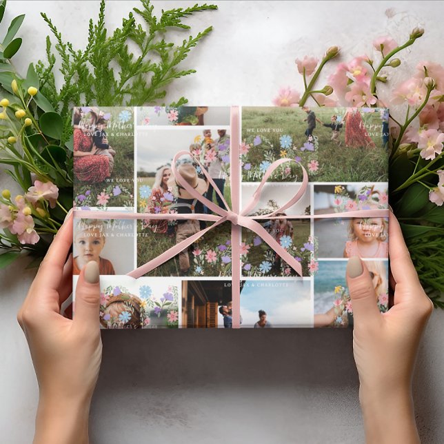 Blommig MAMMA Fotokollage | Personlig 10 Foto Presentpapper (Skapare uppladdad)