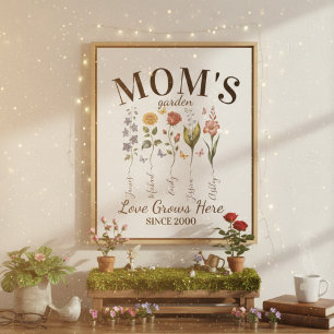Blommig Mamma Trädgård Akvarell Rosa Blommor Fototryck