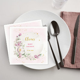 Blommig månadsrosa baby shower pappersservett