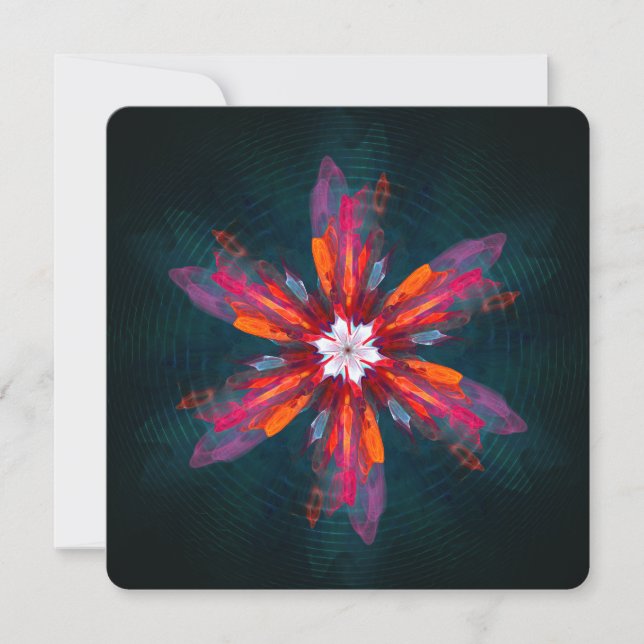 Blommig Mandala Blommor Orange Röd Blå Abstrakt Inbjudningar (Framsida)