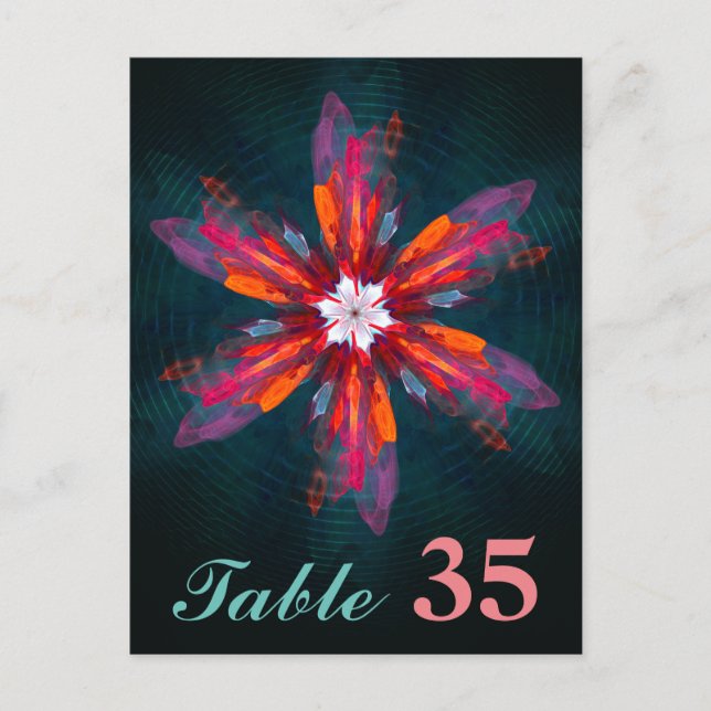 Blommig Mandala Blommor Orange Röd Blå Abstrakt Vykort (Framsida)