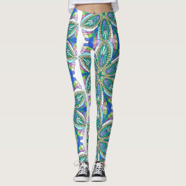 Blommig mandala-design, levande pastellfärger leggings
