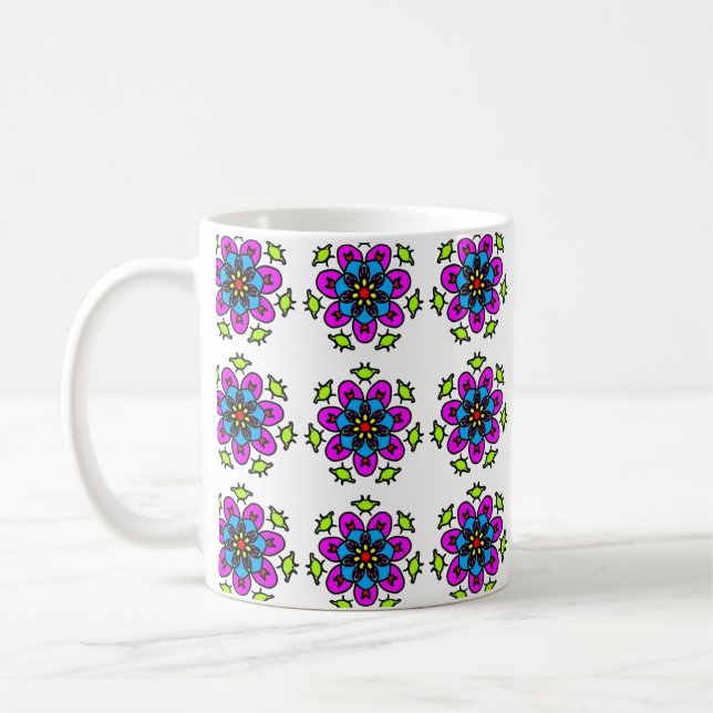 Blommig Mandala Sömlös Mönster Kaffemugg (Vänster)