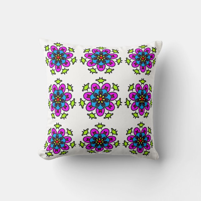 Blommig Mandala Sömlös Mönster Kudde (Framsida)