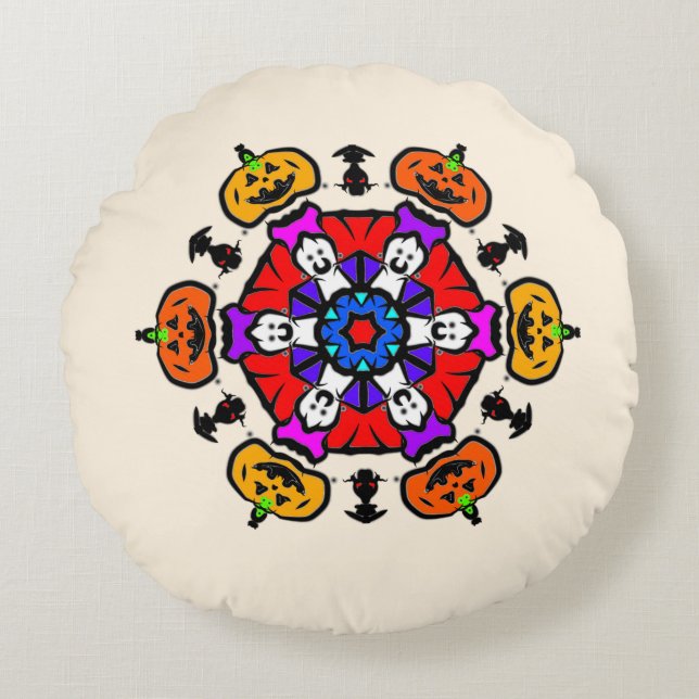 Blommig Mandala Sömlös Mönster Rund Kudde (Framsidan)