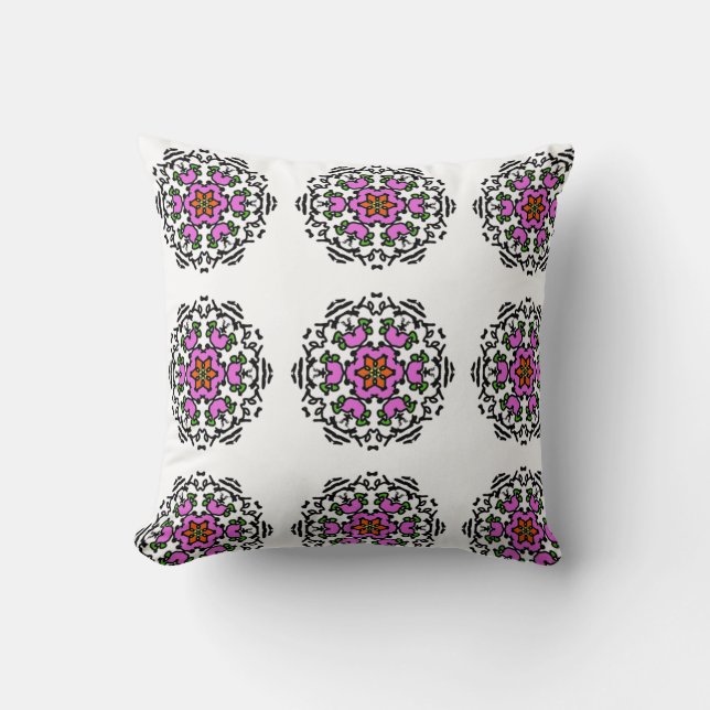 Blommig Mandala Sömlöst Mönster Rosa Blomning Kudde (Framsida)
