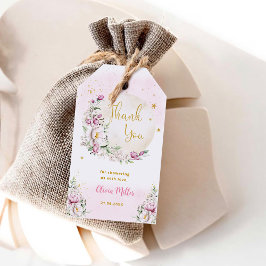 Blommig måne rosa baby shower tackkort presentetikett